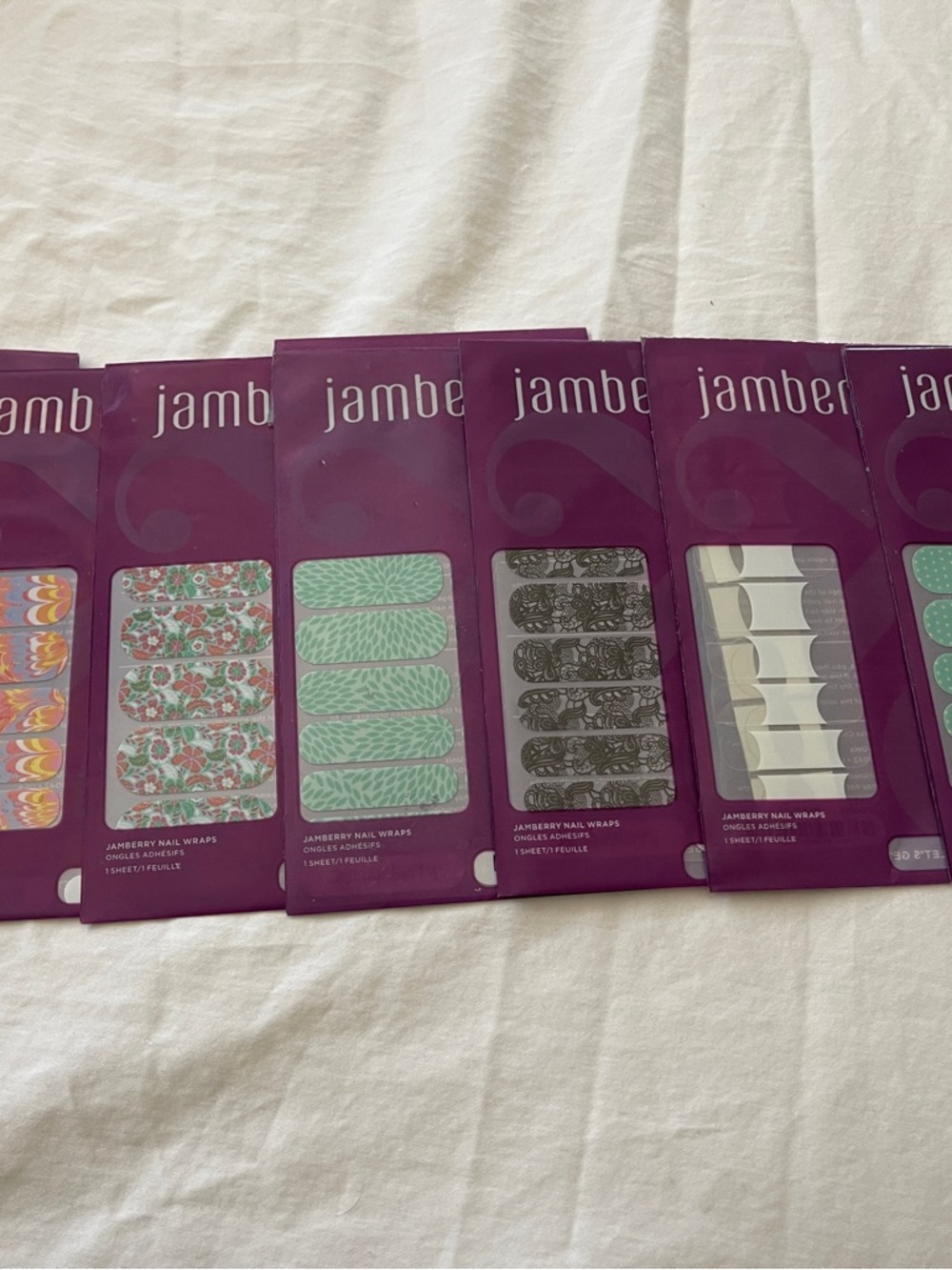 Jamberry Nail Wraps - 7 packs. Assorted Purple Pack (Green, Gray, White Accents)